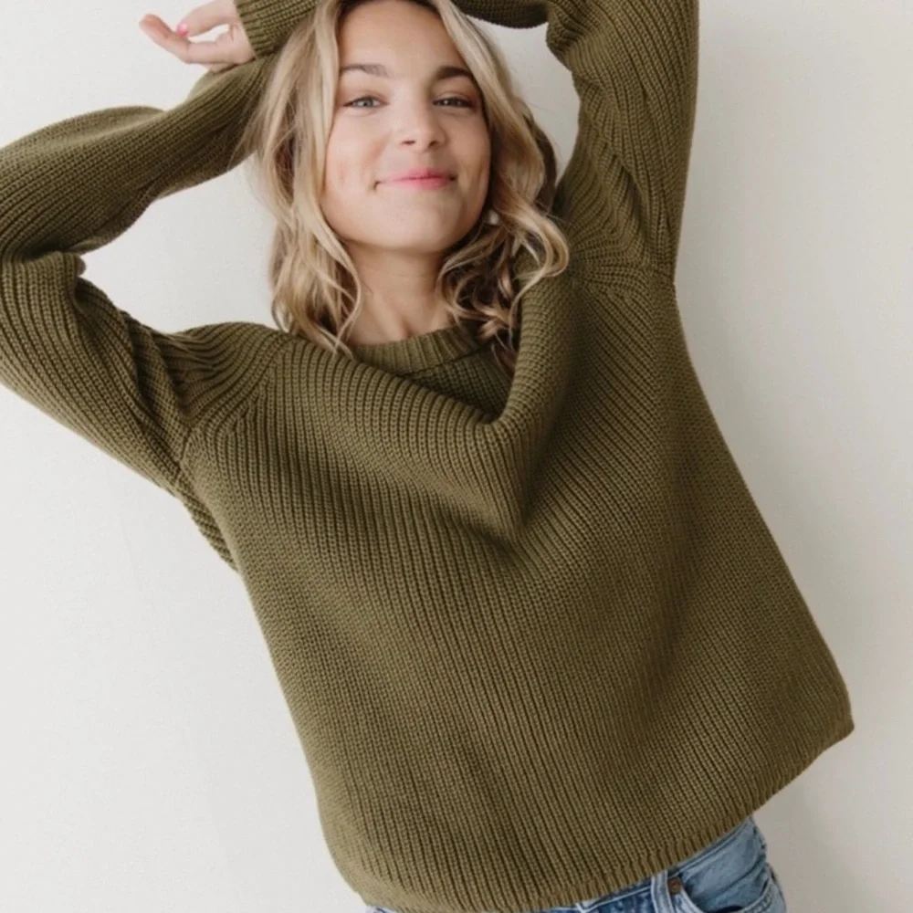 JENNI KAYNE Cotton Fisherman Sweater - Olive Green